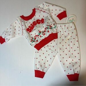 Vtg 90s Toddletime Sweatsuit Top Pant Sweet Strawberry Print